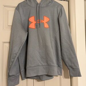 Under Armour Hoodie. Gray with orange logo and hood